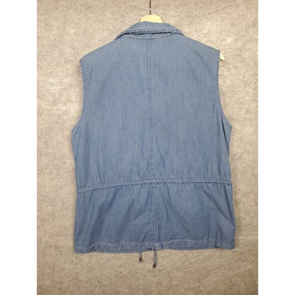 New Look Women's Size XL Blue Chambray Zip Up Vest With Floral Embroidery - Picture 2 of 8